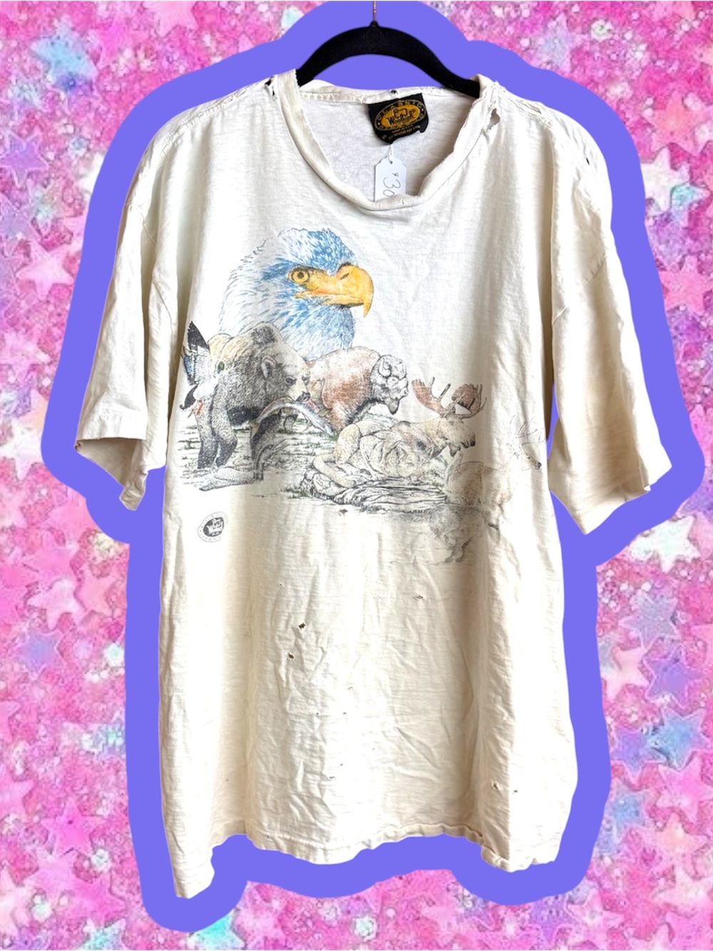 Woolrich vintage 80s 90s eagle destroyed tshirt XL thrashed tee grunge punk